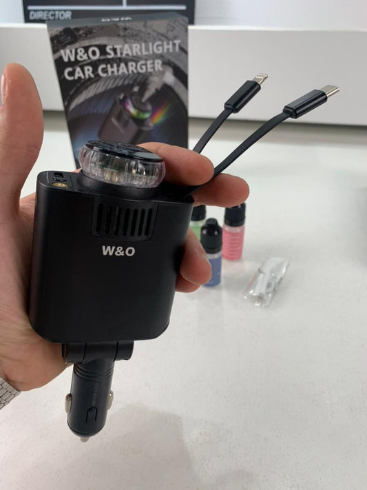 Chargeur voiture rétractable 5 en 1 avec aromathérapie et lumière des étoiles – شاحن سريع للسيارة مع معطر